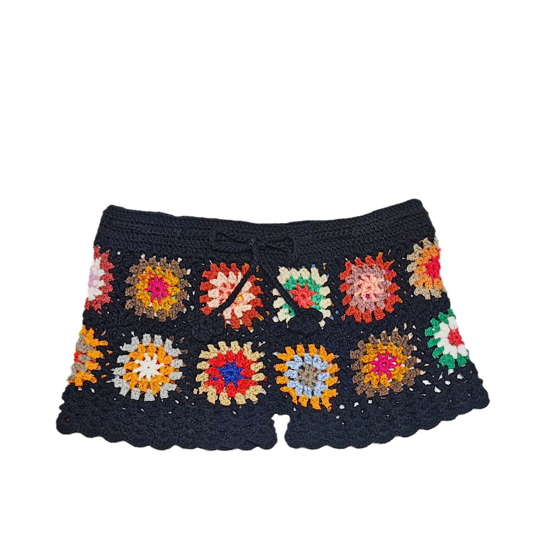 Damen Häkelshorts mit buntem Granny-Quadrat-Muster Drune
