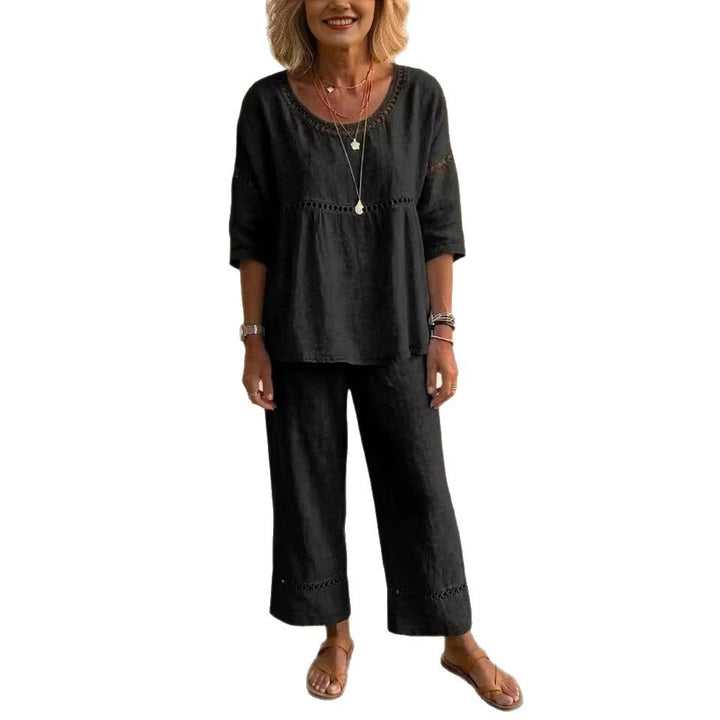 Damen Kompletter Loungewear-Anzug aus Leinen mit luftiger Passform und Spitzenakzenten Drune