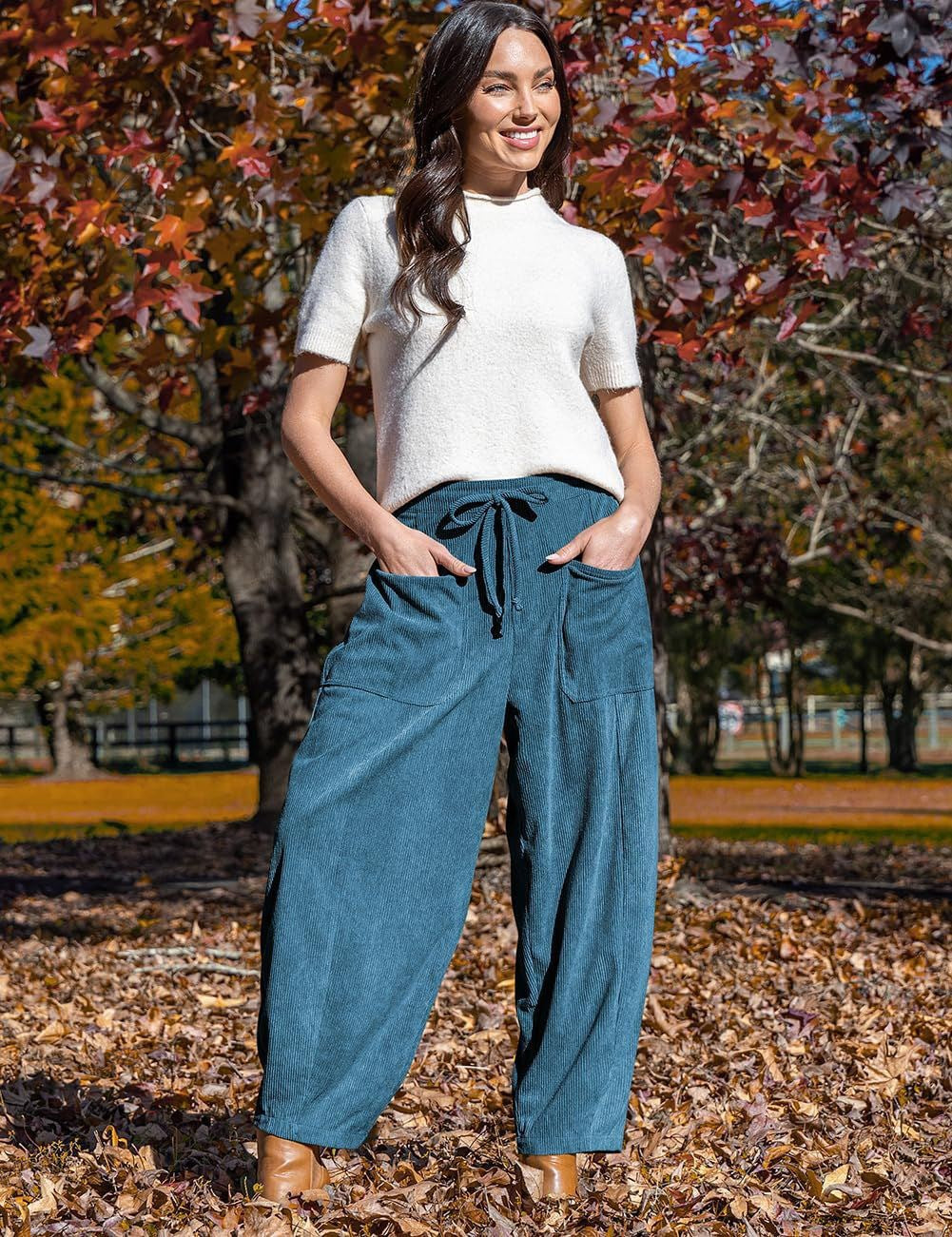 Damen Weite Velours-Hose mit verstellbarem Bund Drune