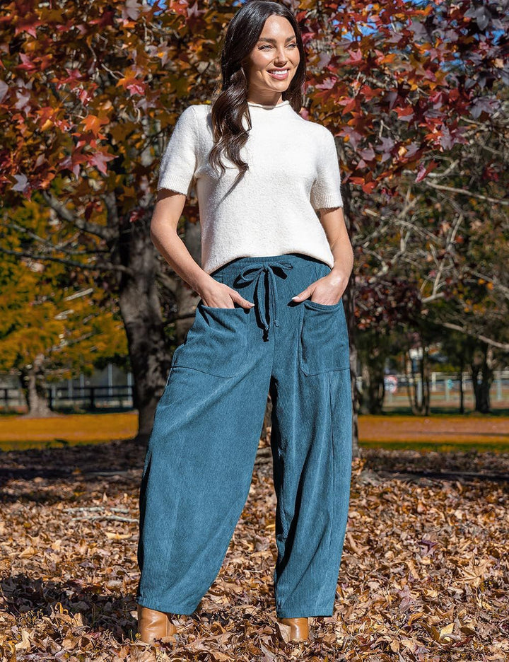 Damen Weite Velours-Hose mit verstellbarem Bund Drune