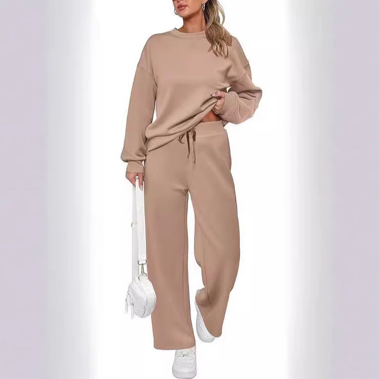 Damen nan zweiteiliges French-Terry Lounge-Set mit oversized Rundhals-Pullover und weitem Highwaist-Jogger Drune