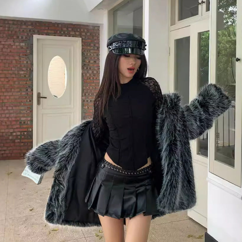 Damen trendige Kunstpelzjacke Drune