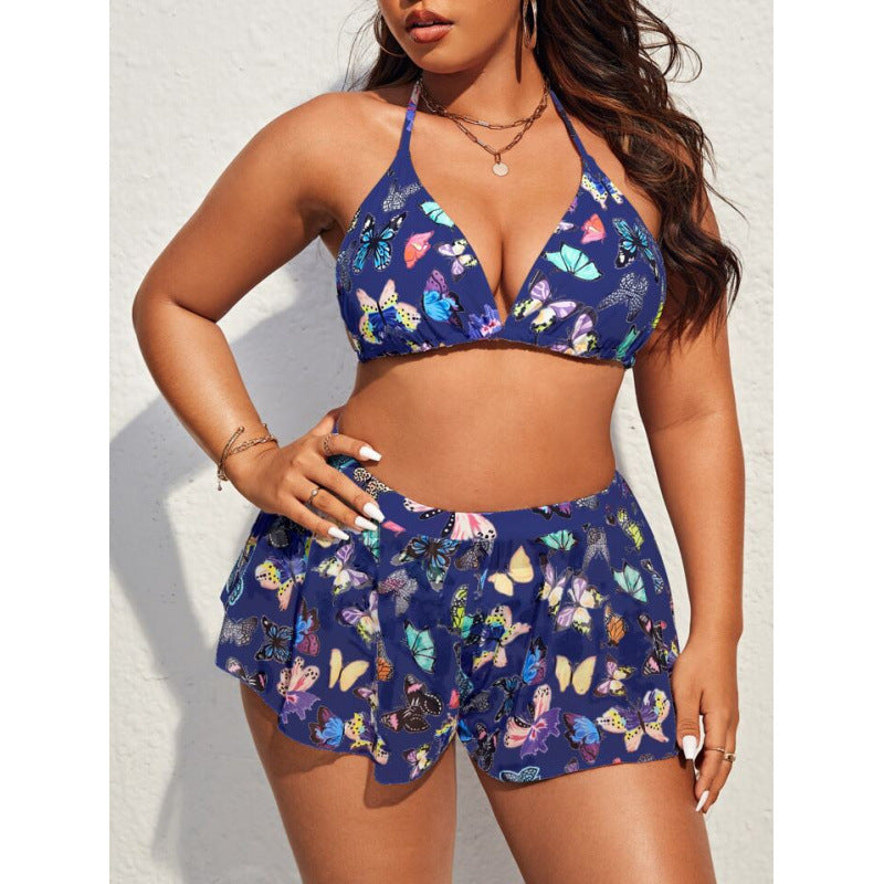 Damen Bikiniset mit modischen Shorts und buntem Schmetterlingsdesign Drune