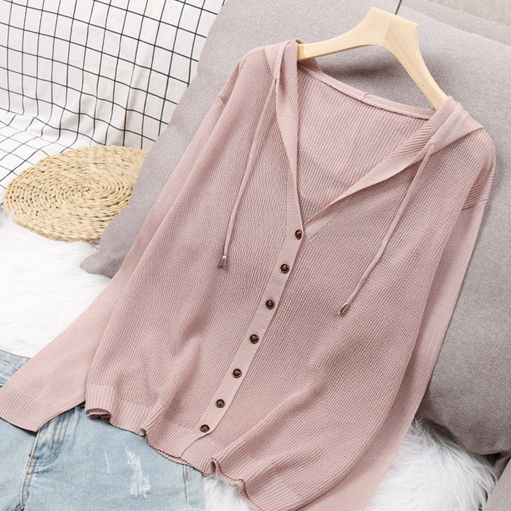 Damen Strickjacke mit Kapuze und eleganten Holzknöpfen Drune