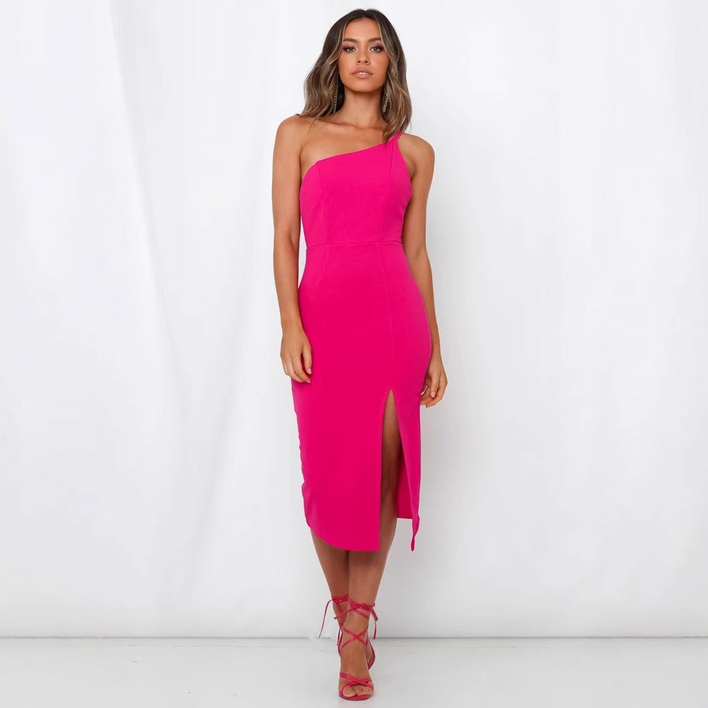 Damen Asymmetrisches Maxikleid mit elegantem Schlitz und tailliertem Schnitt Drune