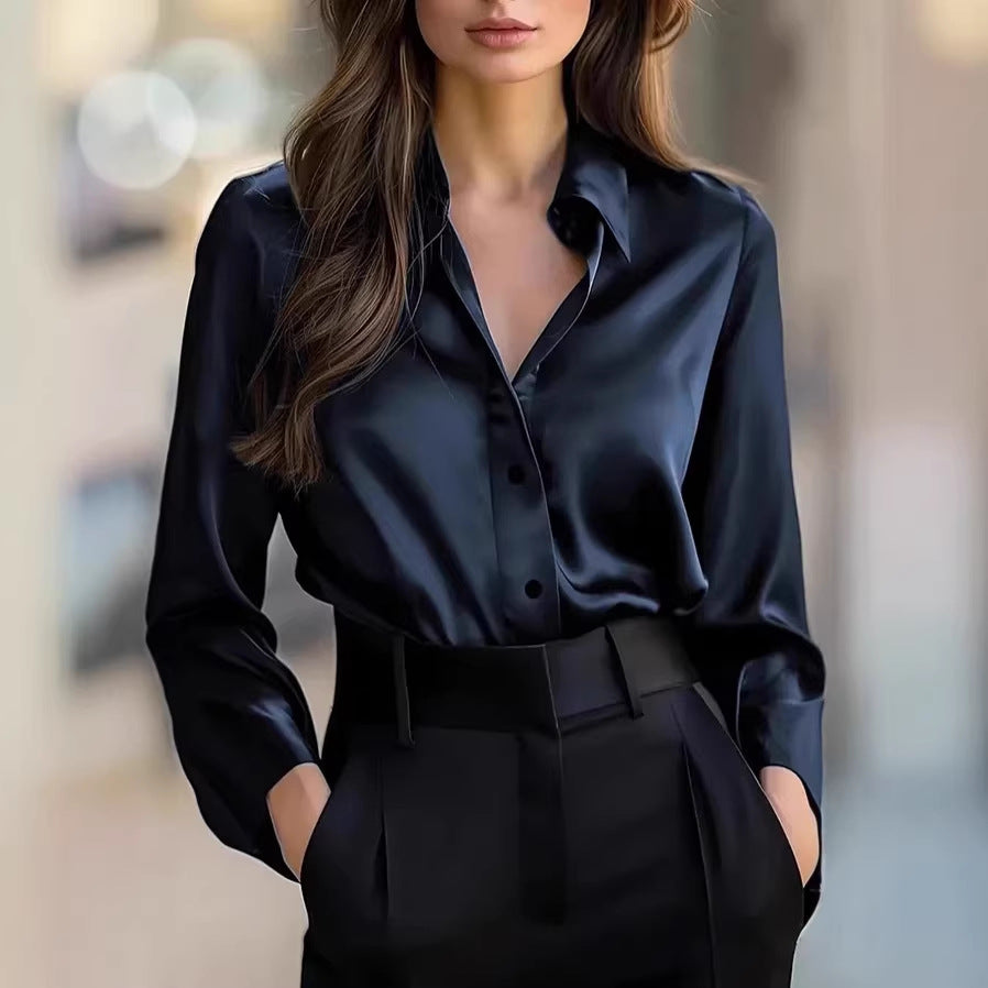 Damen Elegante Satinbluse mit klassischem Schnitt und dezentem Glanz Drune