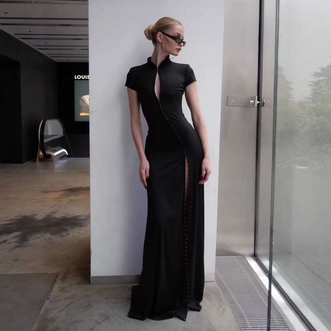 Damen Elegantes Maxikleid mit raffinierten Knopfdetails und seitlichem Schlitz Drune