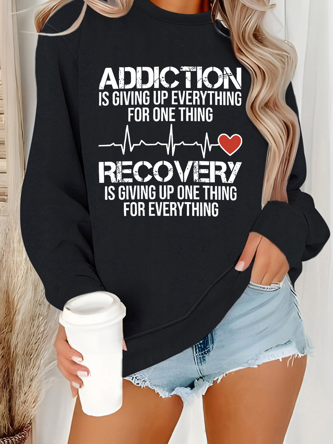 Damen Sweatshirt mit inspirierendem Druck und lässigem Schnitt Drune