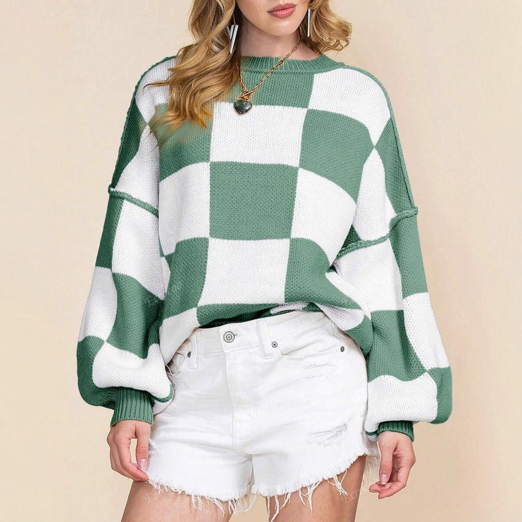 Damen Oversize-Pullover mit kariertem Muster Drune