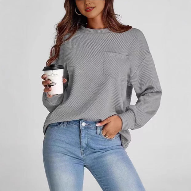 Damen lässiger Sweatshirt mit strukturiertem Design und aufgesetzter Brusttasche Drune