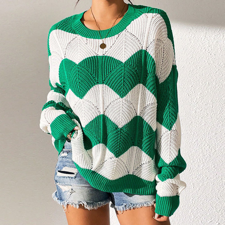 Damen Strickpullover mit gewelltem Muster und weitem Schnitt Drune