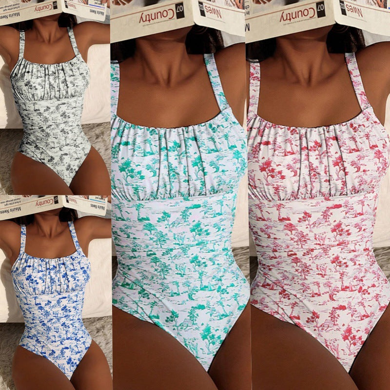 Damen einteiliger Badeanzug mit floralem Muster Drune