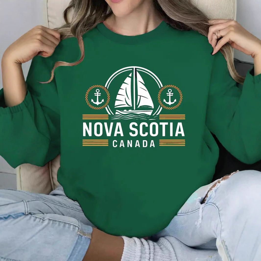 Damen Sweatshirt mit maritimem Segelmuster und dezentem Schriftzug Drune