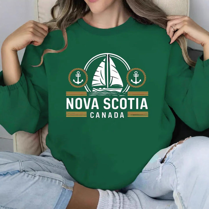 Damen Sweatshirt mit maritimem Segelmuster und dezentem Schriftzug Drune