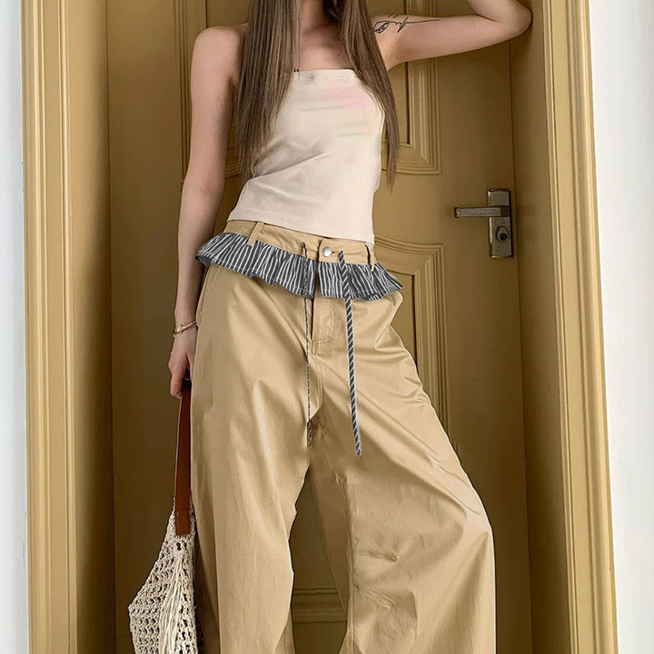 Damen Weite Freizeithose mit Rüschendetails und verstellbarem Bund Drune