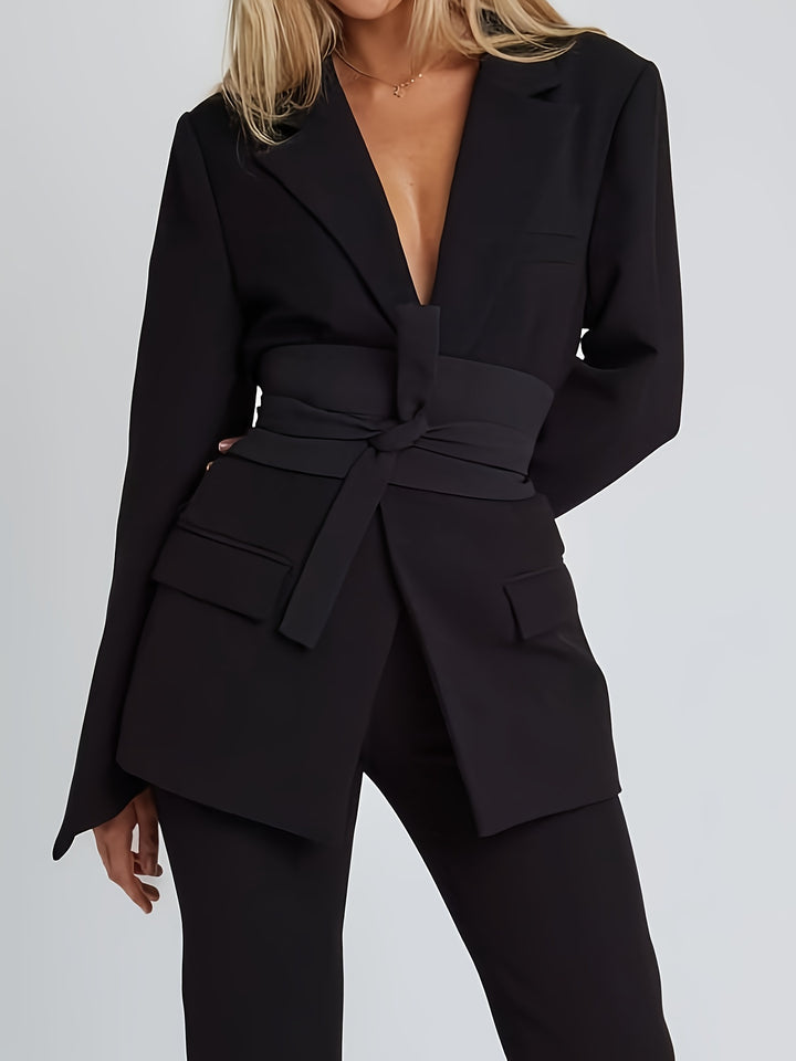 Damen eleganter Blazer mit tailliertem Schnitt und praktischem Gürtel Drune