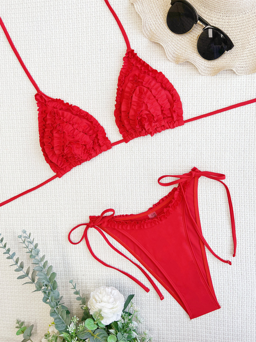 Damen Triangel-Bikini mit Rüschendesign und verstellbaren Bindebändern Drune