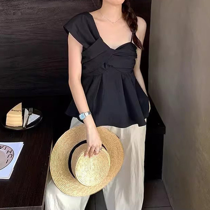 Damen Off-Shoulder Bluse mit modischen Drapierungen und verknotetem Detail Drune