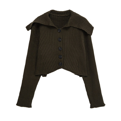 Damen cropped Strickjacke mit breitem Kragen und modernen Knopfdetails Drune