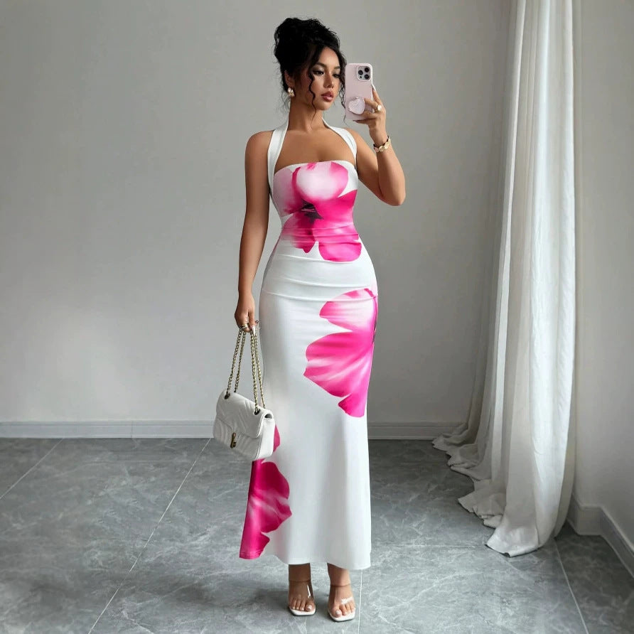 Damen Maxikleid mit floralem Print und schulterfreiem Design Drune