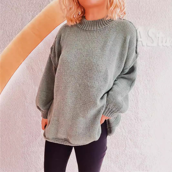 Damen lässiger Grobstrickpullover mit hohem Kragen und weitem Schnitt Drune