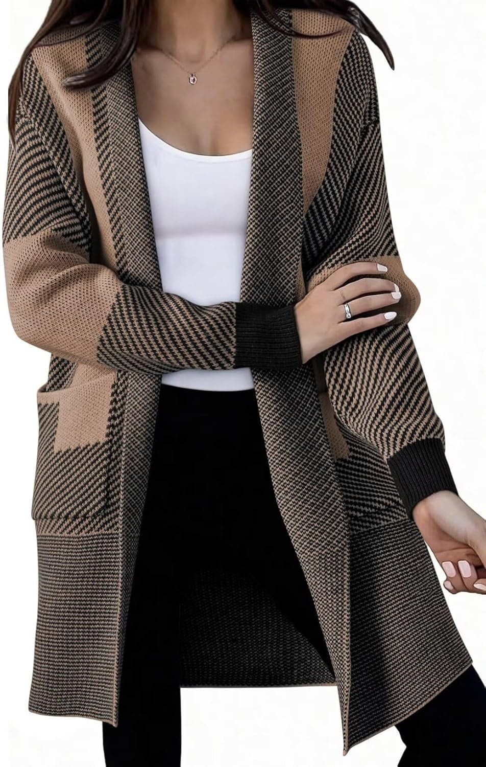 Damen Langer Strickcardigan mit strukturiertem Muster und aufgesetzten Taschen Drune