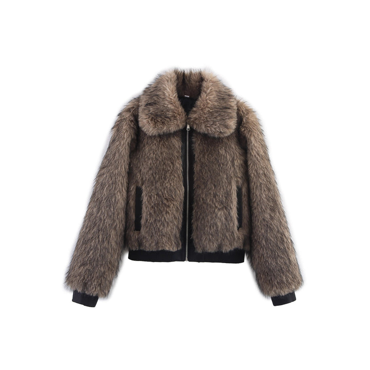 Damen modische Kunstpelzjacke mit asymmetrischem Schnitt Drune