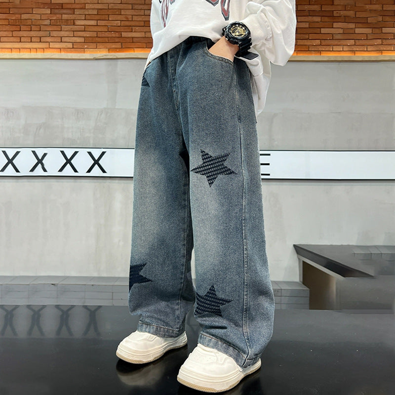 Damen weite Jeans mit Sternen-Applikationen Drune