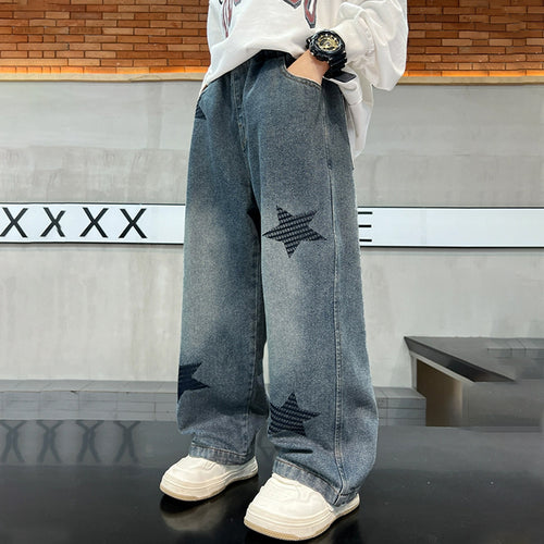 Damen weite Jeans mit Sternen-Applikationen Drune