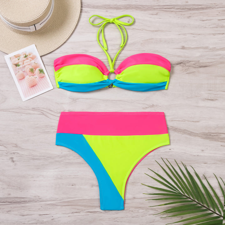 Damen Bandeau-Bikini mit kontrastierenden Farbkombinationen Drune