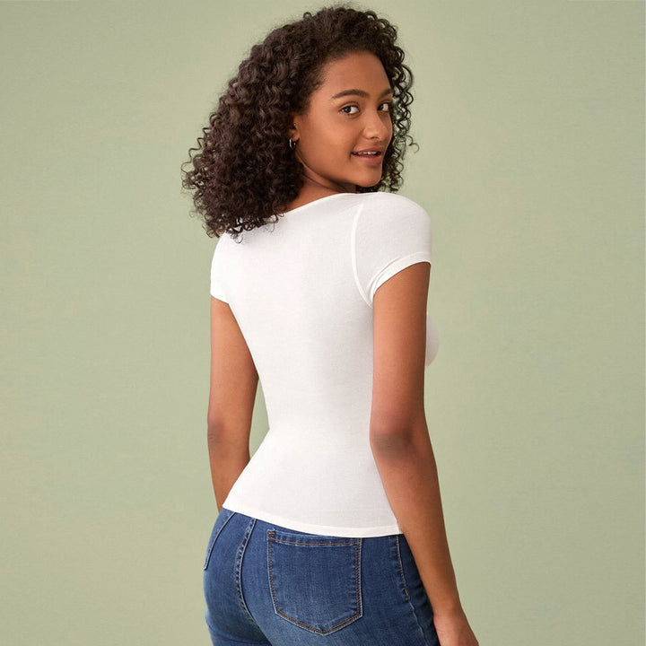 Damen figurbetontes Kurzarmbody mit V-Ausschnitt Drune