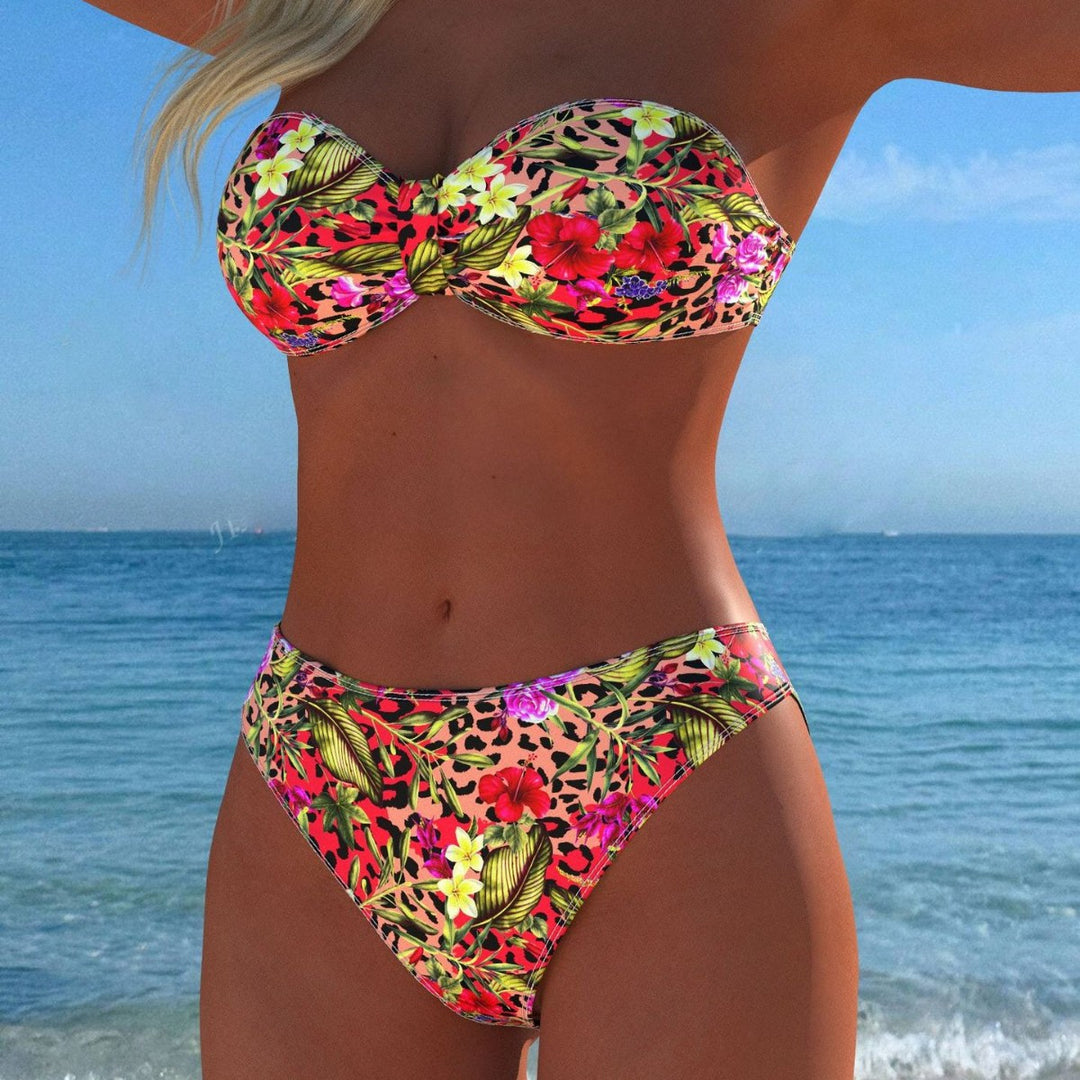 Damen Bandeau-Bikini mit floralem Muster und hohem Beinausschnitt Drune