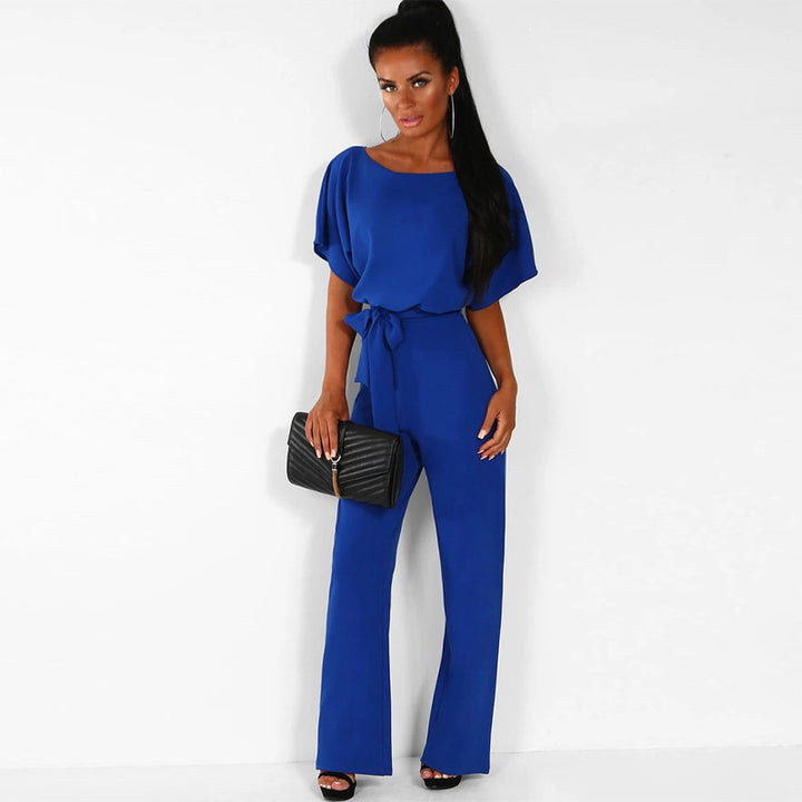 Damen Eleganter Weit Beins Jumpsuit mit Bindegürtel Drune