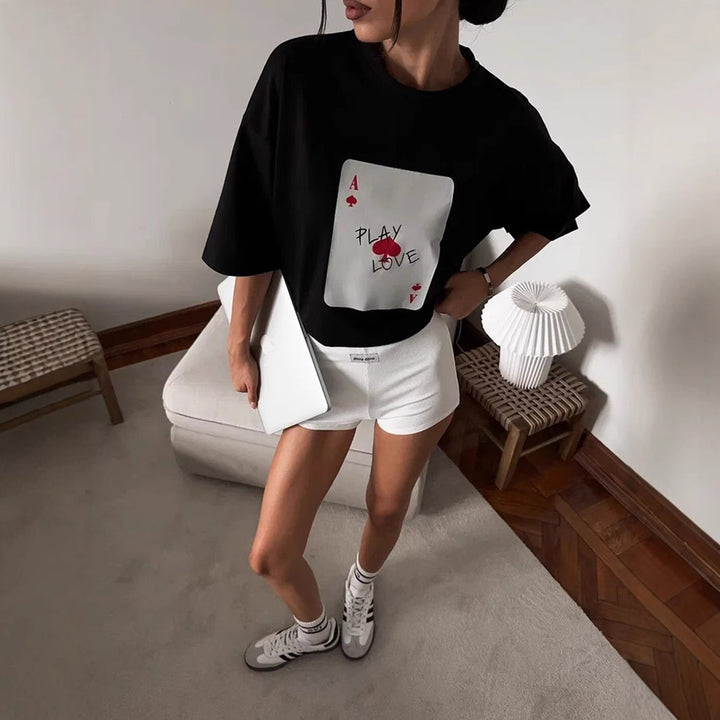 Damen Legeres T-Shirt mit grafischem Druck und weiten Ärmeln Drune