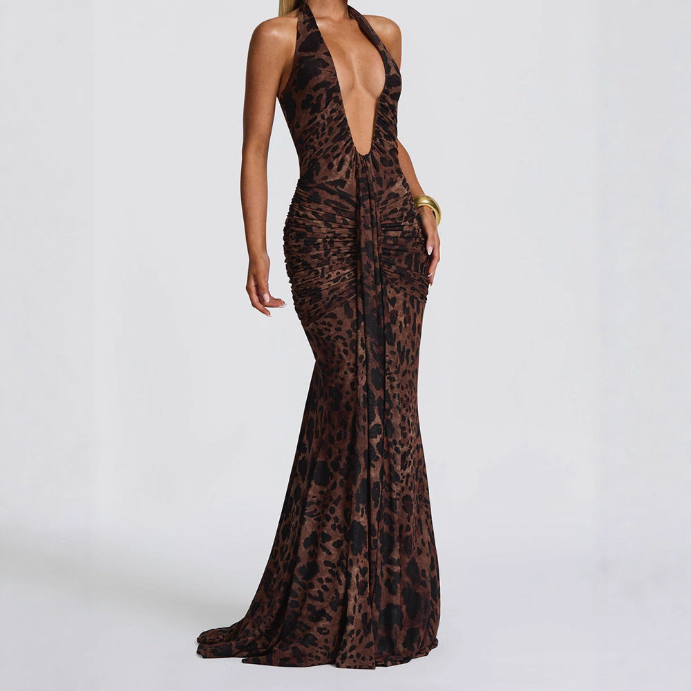 Damen Elegantes Glamour-Kleid mit tiefem V-Ausschnitt und Raffung Drune