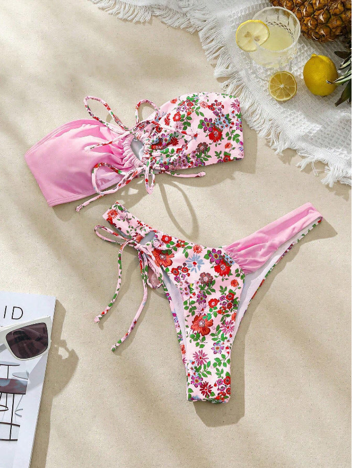 Damen Bandeau-Bikini Set mit floralem Design Drune