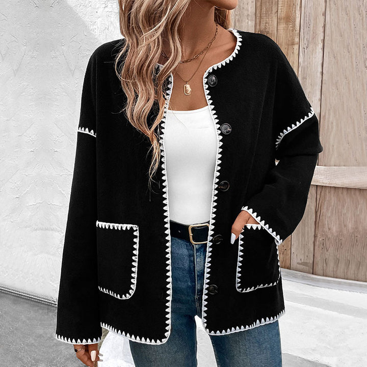 Damen modische Strickjacke mit einzigartigen Kontrastnähten Drune