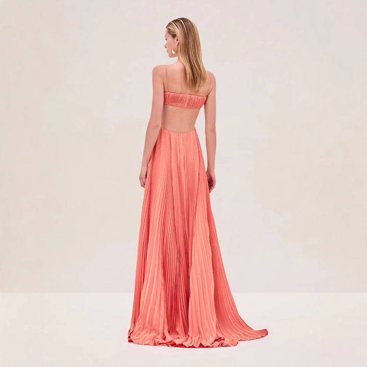 Damen Maxi-Kleid mit eleganter Plisseedetails und schmalen Spaghettiträgern Drune