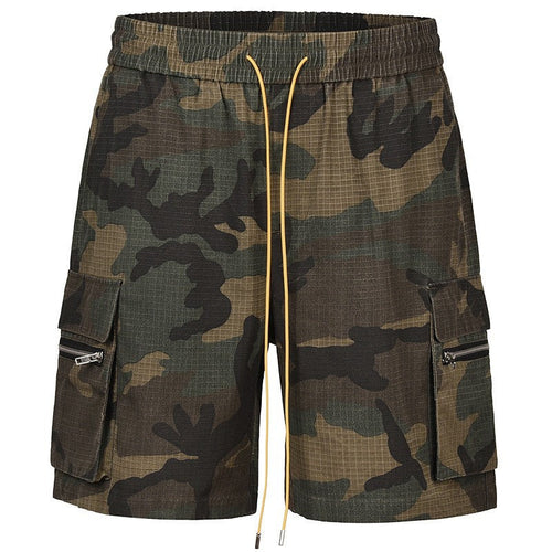 Herren nan Cargo-Shorts im Camouflage-Ripstop mit Elastikbund, Tunnelzug und Reißverschlusstaschen Drune