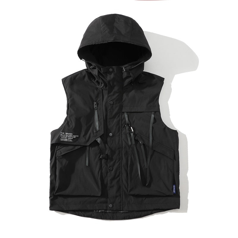 Herren funktionale Outdoor-Weste mit verstellbarem Kapuzendesign und vielseitigen Taschen Drune