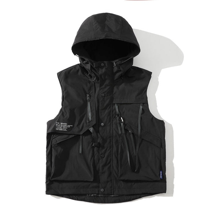 Herren funktionale Outdoor-Weste mit verstellbarem Kapuzendesign und vielseitigen Taschen Drune