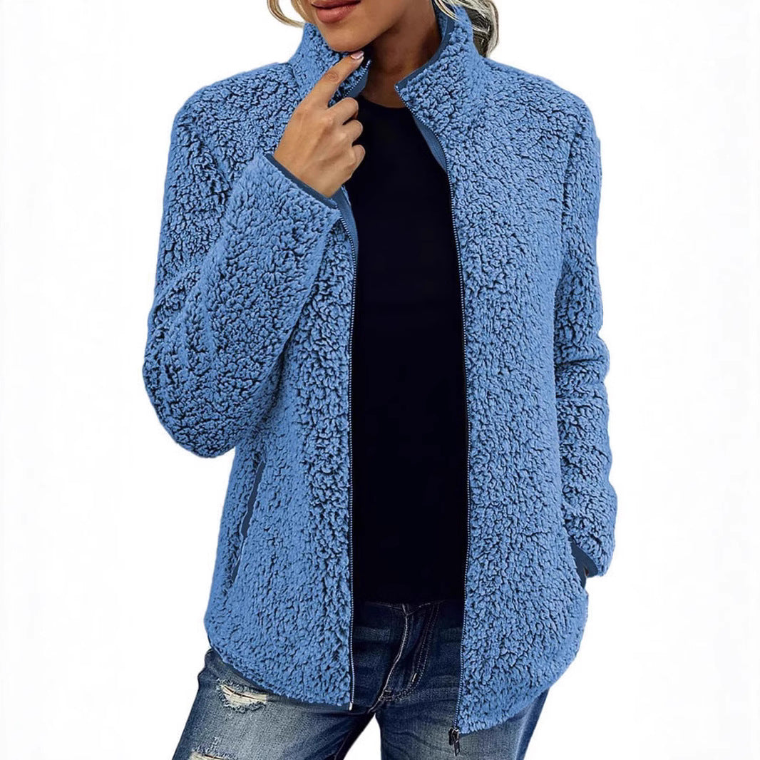 Damen kuschelige Fleecejacke mit hohem Kragen und praktischen Taschen Drune