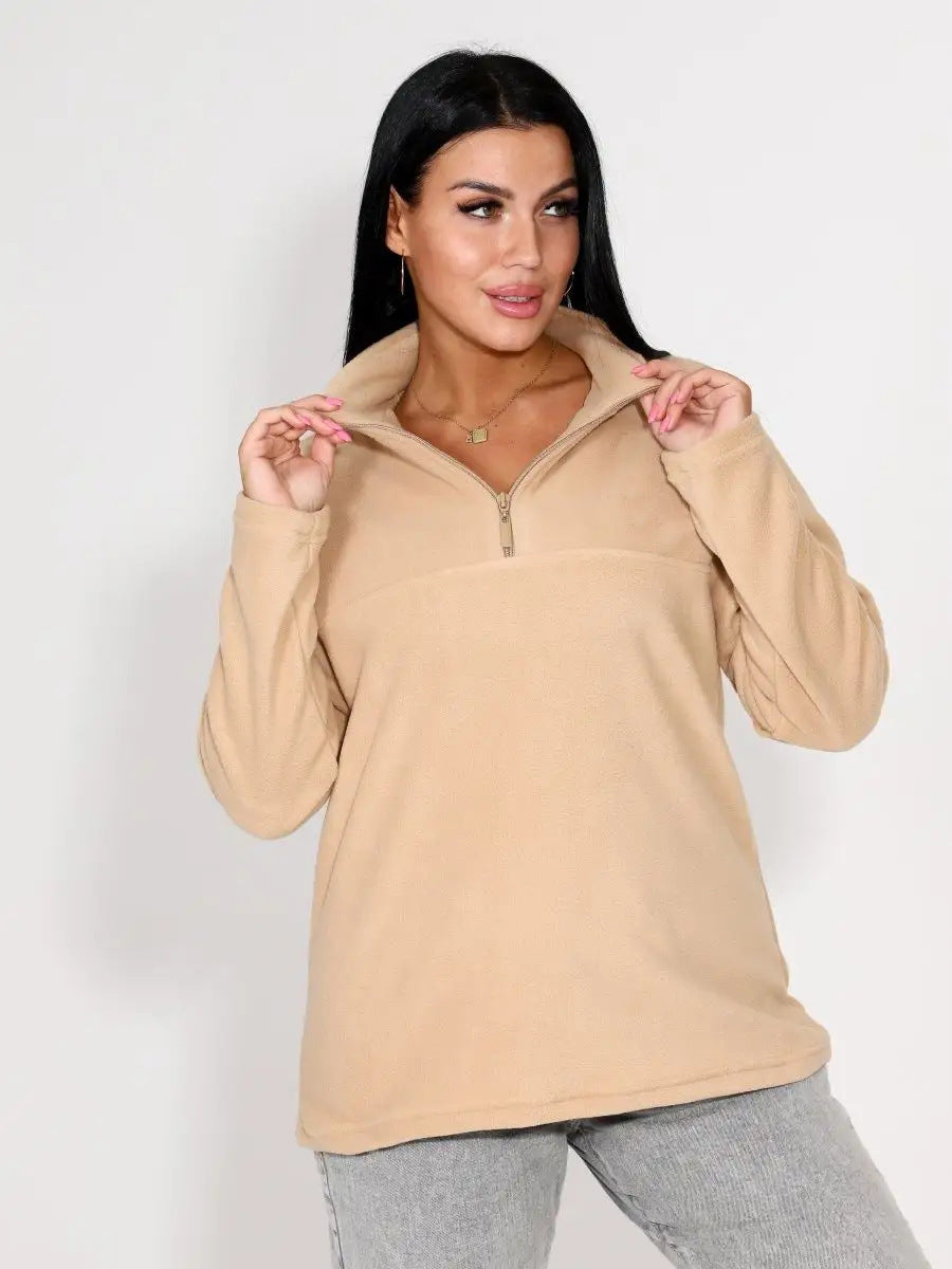 Damen Fleece-Pullover mit Stehkragen und halbem Reißverschluss Drune