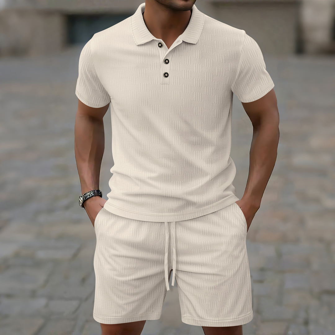 Herren elegantes Kurzarm Poloshirt und Shorts Set Drune