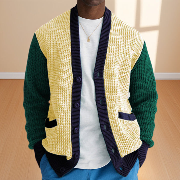 Herren Strickjacke mit Kontrastfarben und praktischen Taschen Drune