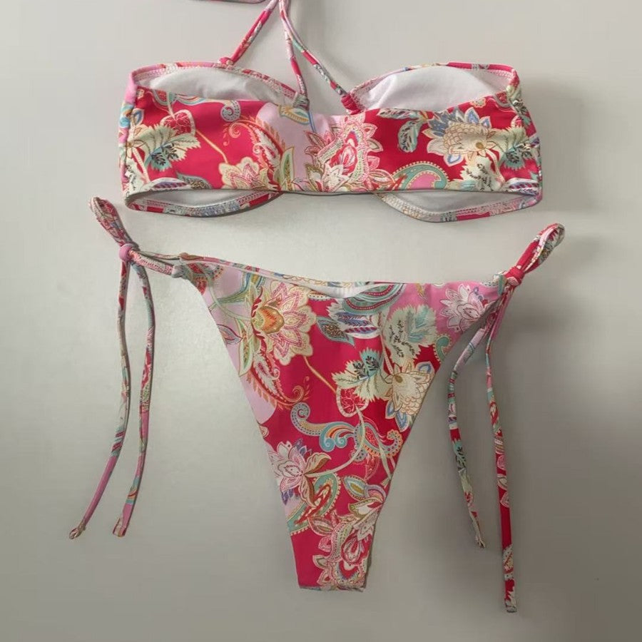 Damen Bikini-Set mit floralem Muster und verstellbarem Oberteil Drune