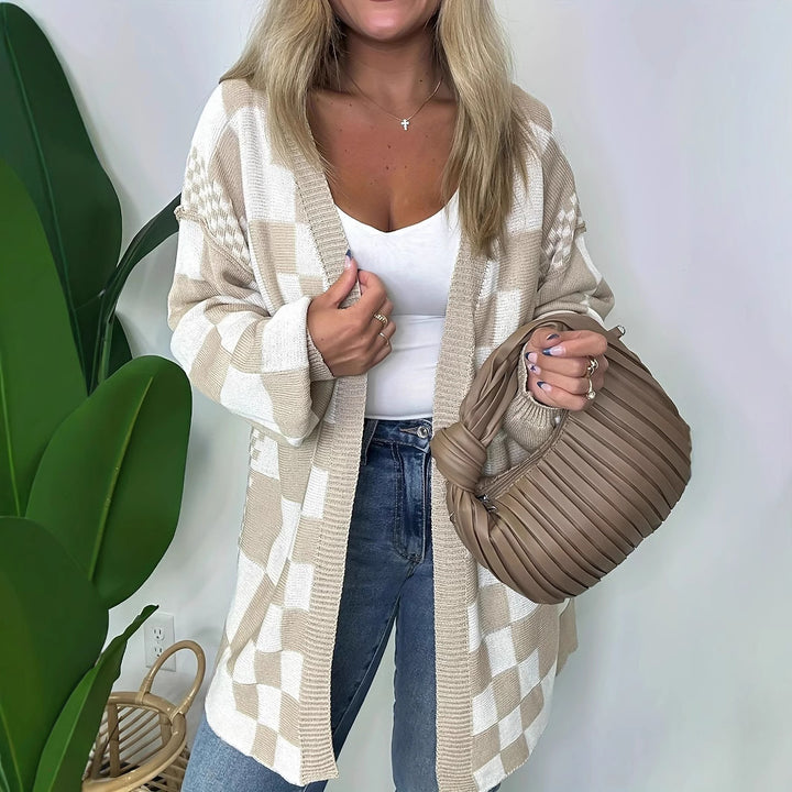 Damen Oversize Strickjacke mit Karomuster Drune