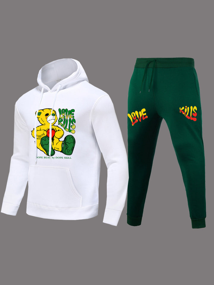 Damen Hoodie und Jogginghose Set mit kreativem Bärenmotiv und auffälligem Schriftzug Drune