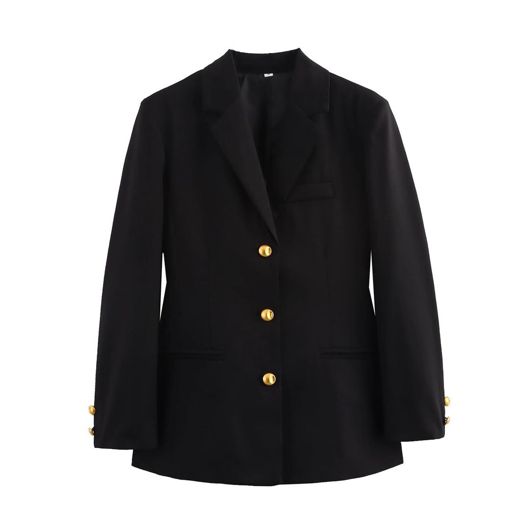 Damen Karierter Blazer mit goldenen Knopfdetails Drune