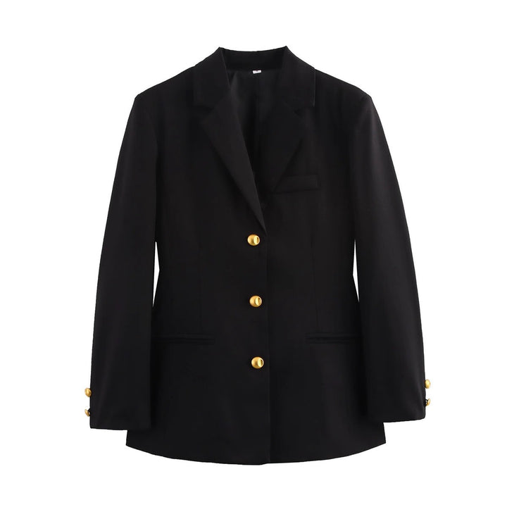 Damen Karierter Blazer mit goldenen Knopfdetails Drune